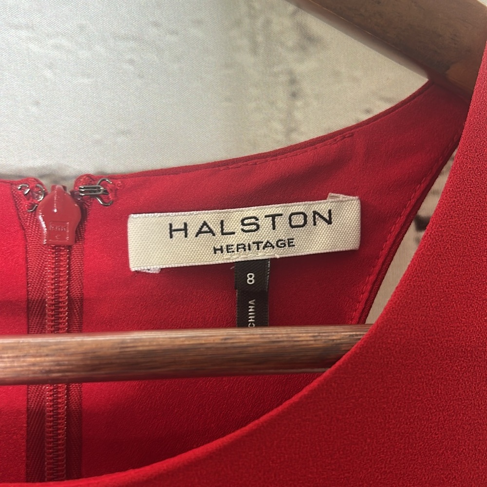 Halston Heritage Red Cold Shoulder Long Gown Size 8 Excellent Condition - Picture 6 of 12